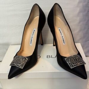 Manolo Blahnik Black Heels with Silver Embellishment